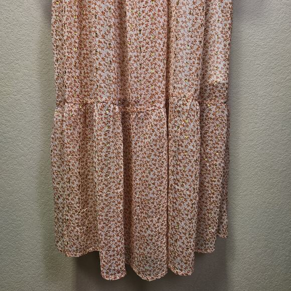 ASOS Curve Maxi Dress Lurex Chiffon Ditsy Floral Cottage Boho Fairy Gold Size 4 - Picture 7 of 16